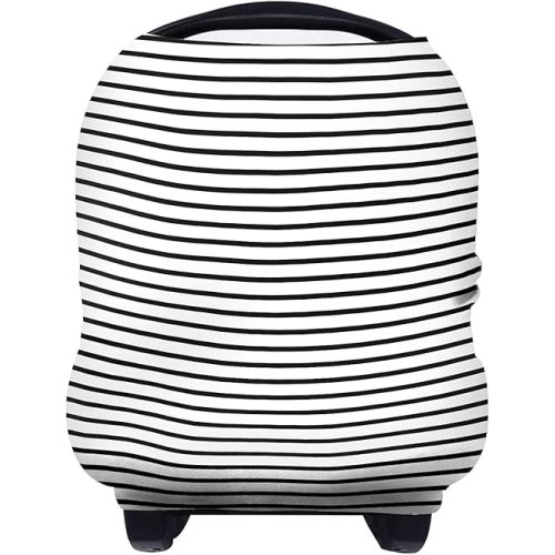 Yoofoss Nursing Cover Breastfeeding Scarf - Baby Car Seat Covers, Infant Stroller Cover, Strechy Carseat Canopy for Boys and Girls (Black Stripe)