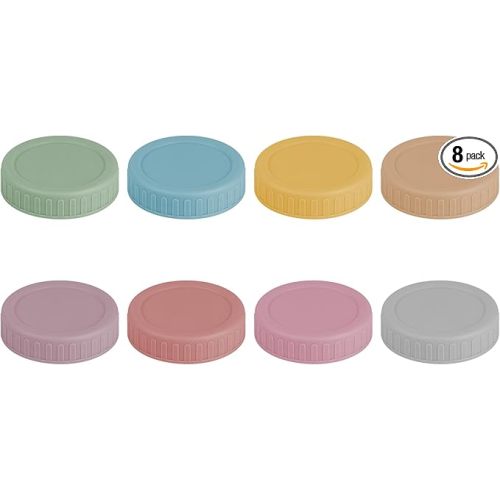 Vaincre 8PCS Mason Jar Lids - Colored Plastic Mason Lids Regular Mouth, Leak Proof Canning Covers with Silicone Rings for Ball, Kerr and More, Reusable Can Tops Caps Covers for Jars