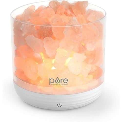 Pure Enrichment PureGlow USB Salt Lamp - Authentic Pink Himalayan Salt Rocks, Light Dimmer with 5 Levels, 2 Bulbs, and USB Power Cable