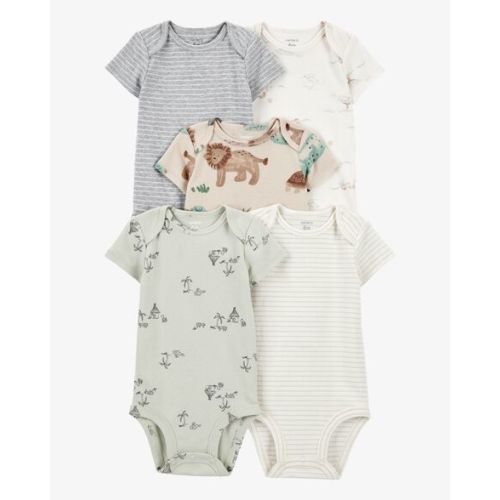 Baby Boy 5-Pack Safari Short Sleeve Bodysuits - Beige/Cream/Grey/Green - Carter's | Carter's