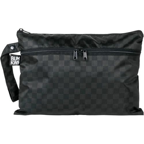 Bumkins Waterproof Wet Dry Clutch Bag for Baby, Travel, Swim Suits, Cloth Diapers, Pump Parts, Pool, Gym Clothes, Toiletry, Hook to Stroller, Pack for Daycare, Zip Bag, Packing Pouch, Black Check