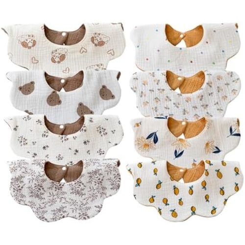 DOSMINE Baby Bibs Muslin Bibs 8 Pack for Drooling and Teething for Unisex Girls Boys