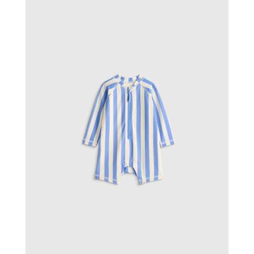 Long Sleeve Zip-Up Rash Guard One-Piece - Baby in Peri Beach Stripe