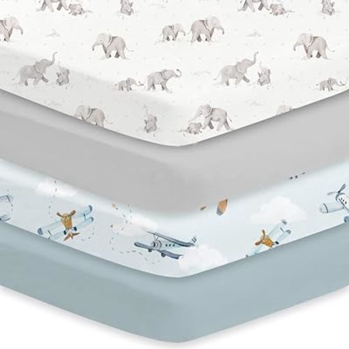 Little Grape Land Crib Sheets 4 Pack for Boys and Girls, Baby Neutral Crib Fitted Sheets for Standard Crib & Toddler Mattress, Super Soft Breathable Fitted Crib Sheet Set (Truck & Alligator)