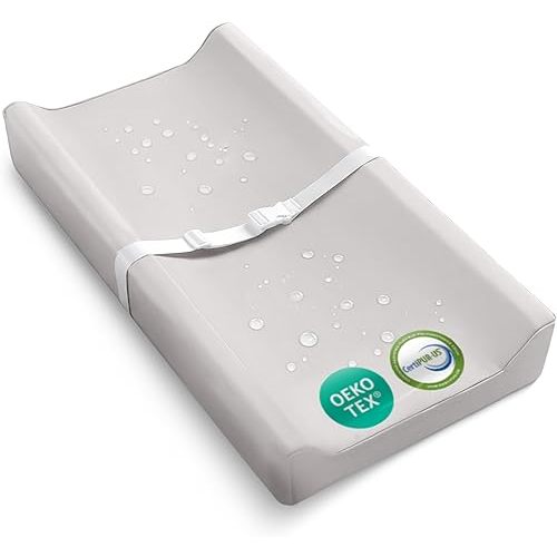 Sleepah Vegan Leather Baby Changing Pad – Contoured Waterproof & Wipeable Foam Changing Pad for Dresser or Table with Removable, Machine-Washable Cover – Standard Size Diaper Changing Pad – Grey