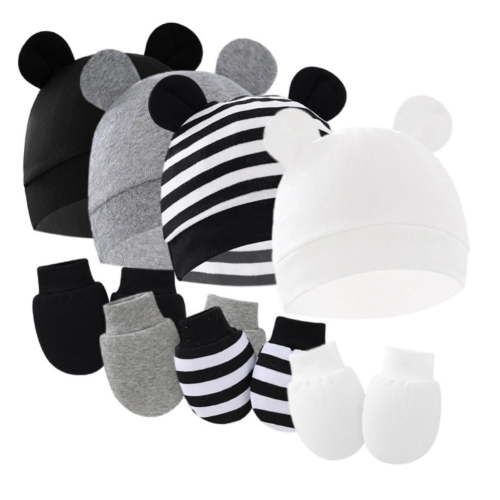 Newborn Baby Boys Girls Hats Mittens Set Hospital Hat Beanie Preemie Infant Caps Gloves 0-6 Months