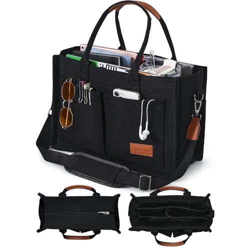 FIORETTO Canvas Tote Bag for Women with Zipper Closure & Individual Compartments for Work College for Teacher & Nurse