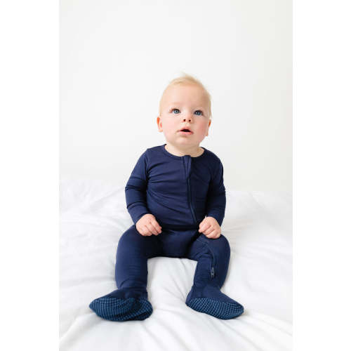 The Lord is My Strength Navy PJ Footed Onesie Bamboo – Holy Pals