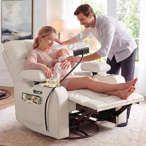 Power Glider Recliner Nursery w/ Adjustable Armrest Lumbar Headrest