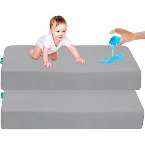 Biloban Pack and Play Sheets Waterproof 2 Pack Fitted, Compatible with Baby Graco Pack n Play/Playard and Other 38" X 26" Playpen Mattress, Grey