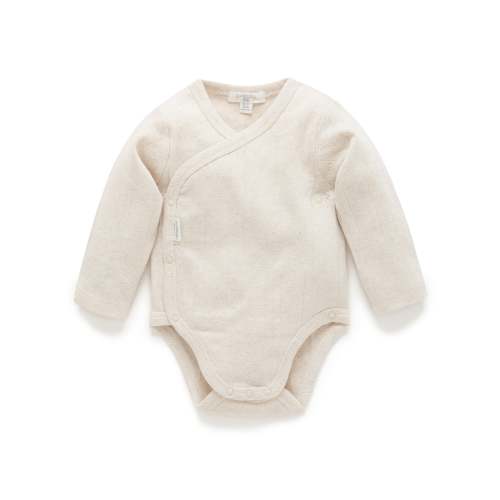 Beige Pointelle Long Sleeve Wrap Bodysuit - Baby Bodysuits - Purebaby - Purebaby