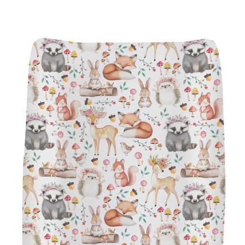 Spring Animals Floral Baby Changing Pad Covers for Boys Girls Raccoon Deer Rabbit Bird Mushroom Fitted Changing Table Cover Mats Boho Animals Flowers Soft Diaper Changing Table Sheets 32''×16''
