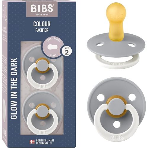 BIBS Colour Glow Pacifiers | Set of 2 BPA-Free Latex Baby Pacifiers | Round Nipple | Made in Denmark