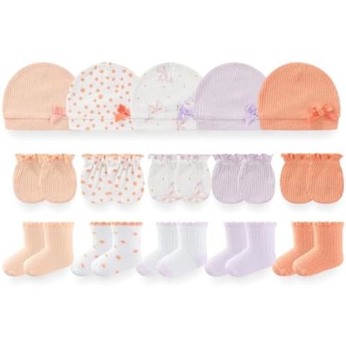 Baby Girls Boys Hats Mittens and Socks Set Cotton Infant Caps Newborn Soft Gloves 0-6 Months