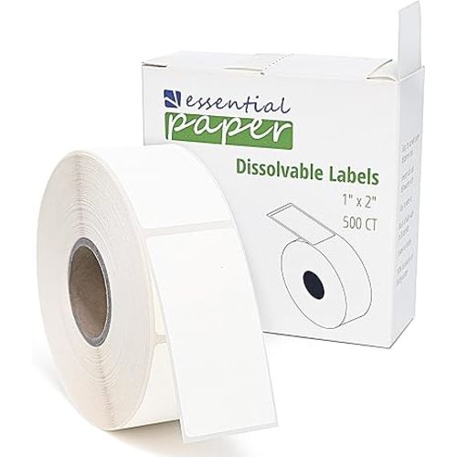 ESSENTIAL 500 Dissolvable Food Labels, 1 x 2 Inch Blank White for Food Storage, Containers, Mason Jars, Freezer(1 Roll - 500 Labels)