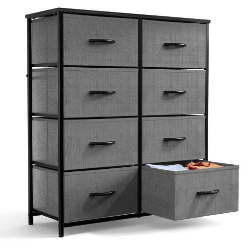 edx 8 Drawer Fabric Dresser for Bedroom, Chest of Drawer Organizer Storage Cabinet for Closet, Entryway, Grey