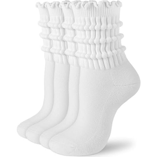 HONGTEYA Ruffle Socks for Women Cotton Slouchy Crew Socks for Boot Sneakers Mid Calf Frilly Size 5-11