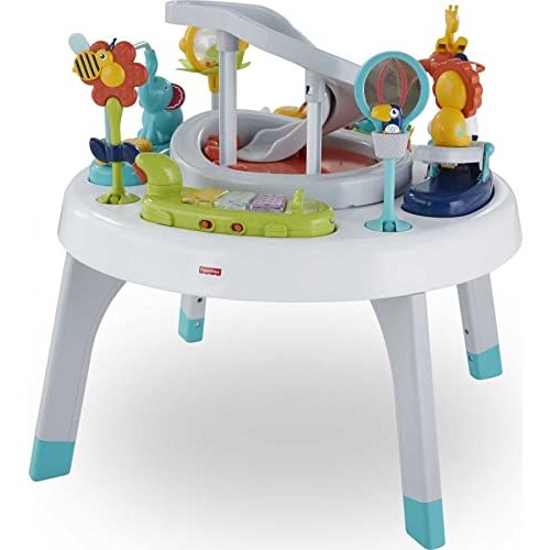 Fisher-Price Baby to Toddler Toy 2-In-1 Sit-To-Stand Activity Center with Music Lights and Spiral Ramp, Spin ‘N Play Safari