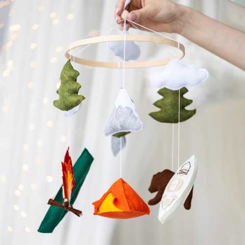 Camping baby mobile, Forest baby mobile for boy, Camping crib mobile, Woodland baby mobile for girls, Nature baby mobile, Nursery hang decor
