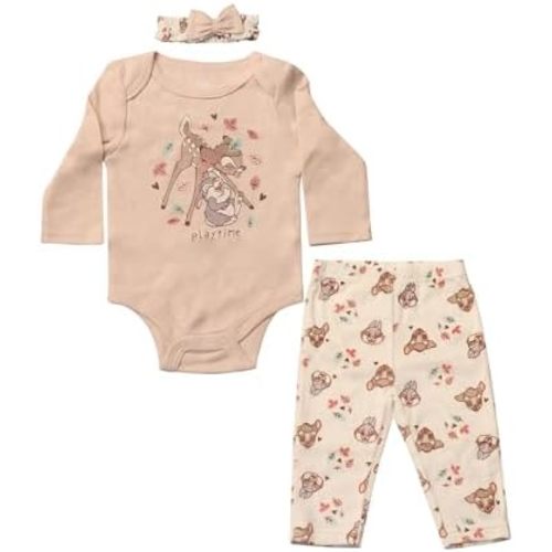 Magic Threadz Disney Clothes Baby Girls Bodysuit, Pants & Headband Set – Minnie Mouse, Bambi, Marie & Tinkerbell (0–9M)
