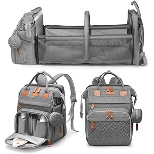 Jeryswet Baby Diaper Bags with Changing Station, Waterproof Large Capacity Diaper Bag Backpack for Moms Dads with USB Charging Port and Stroller Straps, Baby Shower Gifts, Grey