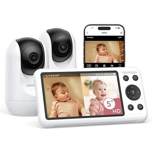 Momcozy Smart WiFi Baby Monitor with Camera and Audio, 5" 1080P Screen with Wall Mount, Motion & Cry Detection, Safe Fence,Clear Night Vision, 5000mAh Battery, 2-Way Talk, Photo & Video Recording,BM04