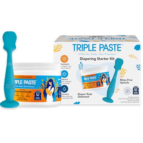 Triple Paste Diaper Rash Cream and Spatula Bundle - 8 oz Zinc Oxide Ointment and Spatula Treatment, Soothe and Prevent Rash with a Pediatrician-Recommended Hypoallergenic Formula