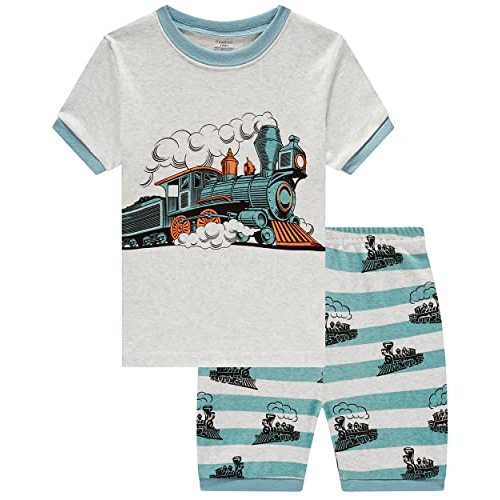 Popshion Boys Pajamas 100% Cotton Toddler Clothes Summer Pjs for Boy Planet Dinosaur Sleepwear Kids Short Sets 2-10 Years