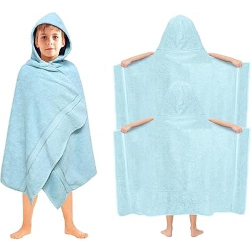 ORIGINAL KIDS Hooded Bath Towel Wrap - 2 Pack - Ultra Soft 100% Cotton Terry Large Oversized Hooded Kids Towel - Shower Pool Beach - 579 GSM Absorbent Quick Dry Plush Gift - 30 x 54 - Light Blue