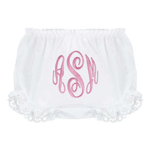 Monogrammed White Eyelet Baby Bloomers | White