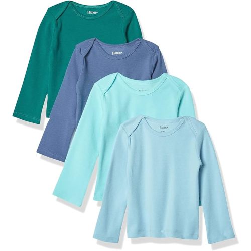 Hanes Baby and Toddler Long Sleeve Flexy Soft Knit Expandable Shoulder Pullover Undershirt (4 Pack)