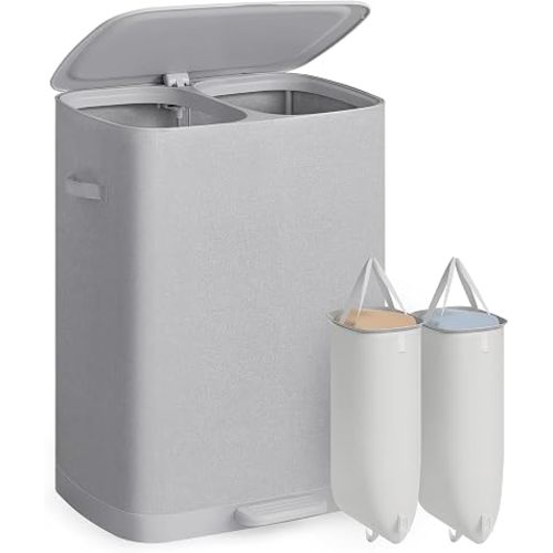 SONGMICS Laundry Hamper with Lid, 160L Double Laundry Basket, Steel Frame