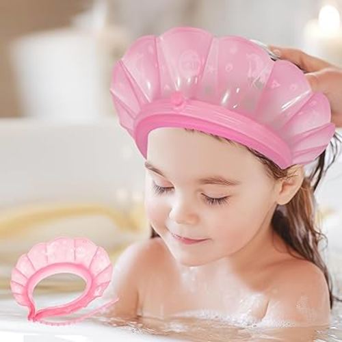 kair Baby Kids Shower Cap Soft Adjustable Silicone Toddler Bath Visor Children Hair Washing Hat Keep Kids Shield Water Out of Eyes & Ears (Pink, Head Size 17"-24" More Than 24 Months)