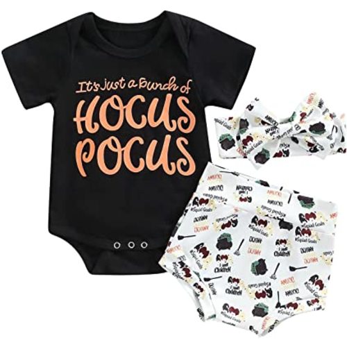 Baby Girl Clothes Newborn Short Sleeve T-Shirt Romper Pumpkin Print Shorts Headband Set Cute Halloween Outfit