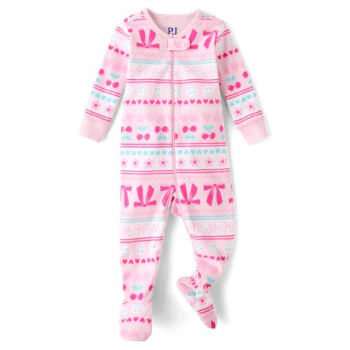Baby And Toddler Girls Sunflower Snug Fit Cotton Footed One Piece Pajamas - Pink
