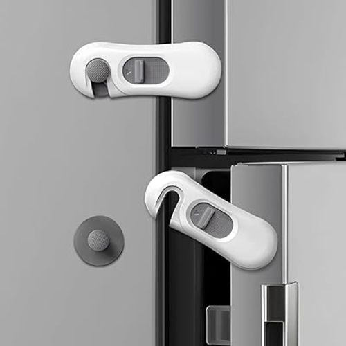 5-Pack Child Proof Refrigerator Lock with 3M Adhesive, Baby Child Safety Cabinet Locks, Kids Safety Fridge Locks for Oven Drawers Door- White& Gray