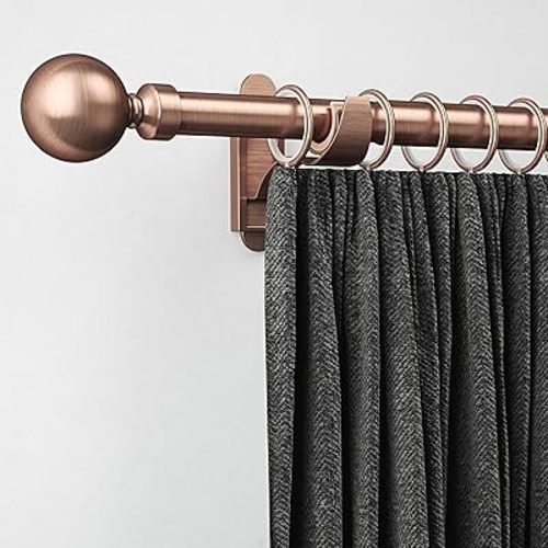 ROTHLEY Heavy Duty Long Curtain Rod 66 to 120 Inch Copper Curtains Rod for Windows 1 Inch Diameter Decorative Curtains Rods Window Curtain Pole Drapery Rods With Klick Fit Brackets-Orb Finial