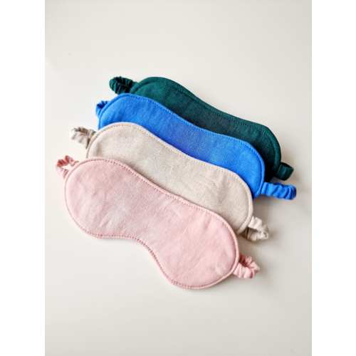 Natural Eye Mask - Linen Sleep Mask and Scrunchie Set - Natural Flax Fabric Travel Mask - Double Sided