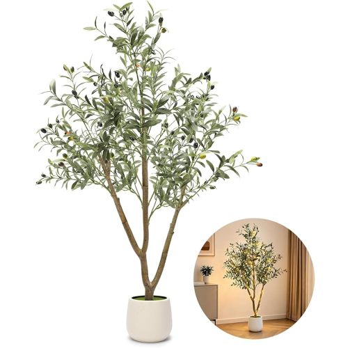 Olive Trees Artificial Indoor: 5FT Fake Tree with Lights & Planter