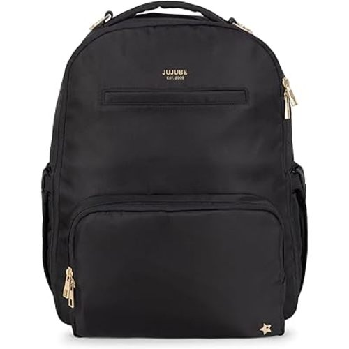 JuJuBe New Classic Diaper Bag Backpack with Portable Changing Pad, Stroller Straps, Large Travel Backpack for Boy or Girl, Carrying Baby Bottles, Wipes, Diapers, Pacifiers, Black, Mothers Day GIft