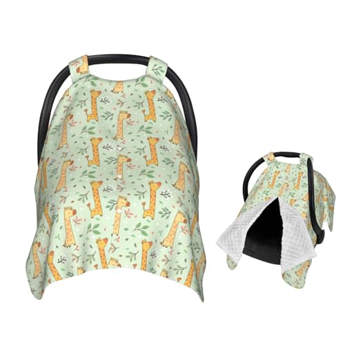 Muishi Cartoon Giraffe and Leaf Baby Car Seat Canopy Nursing Cover for Newborn Car Seat Breastfeeding Covers Blanket Newborn Shower Gift