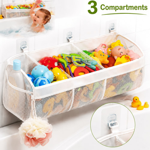 3-Compartment Bath Toy Organizer for Tub, Large Opening Bathtub Toy Holder, High-Capacity Shower Toy Storage with Easy Sorting & Drainage, Wall-Mounted Bathroom Organizer