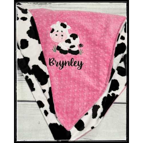 Personalized Cow Baby Blanket | Farm Minky Blankets | Custom Made | Animal Nursery Blankets