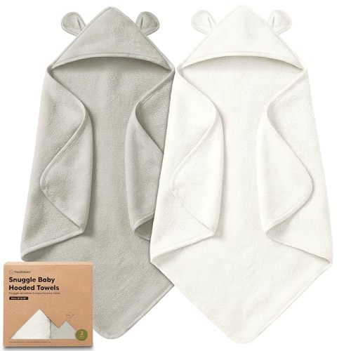 KeaBabies 2-Pack Hooded Baby Towels for Newborn - 30x30 Soft & Absorbent Viscose from Bamboo Baby Bath Towels with Hood for Infant, Toddler,Kids,Boys Girls,Newborn Bath Essentials (Graphite, Petite)