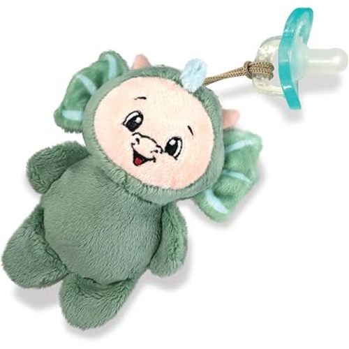 RaZbaby RaZbuddy LuLu Dragon Flat-Lay Plush Pacifier Holder with Detachable JollyPop Pacifier, 0M+, 100% Medical Grade Silicone, Machine Washable Designer Stuffed Animal (LuLu Dragon)