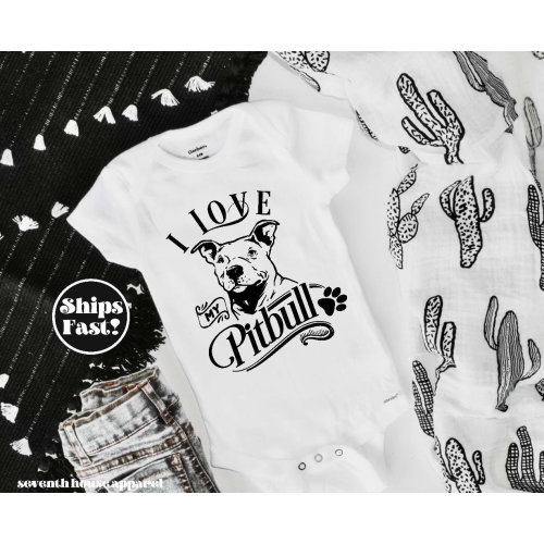 Pitbull Dog Baby Onesie®: "I Love My Pitbull" Gerber® Bodysuit