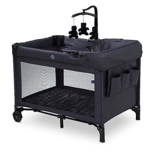 babyGap Deluxe Play Yard by Delta Children - Features a Removable Bassinet and Changing Table, Black Camo