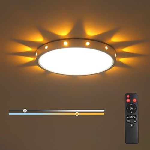 12in 24Watt Flush Mount led Ceiling Light fixtures.Remote Control Dimmable Ceiling Lights for Bedroom, Dining Room, Kitchen, Round White