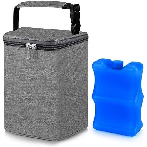 Accmor Breastmilk Cooler Bag with Ice Pack, Baby Bottle Cooler Bags, Insulated Tote Bags On The Go, Fits 4 Large 8oz Bottles, for Nursing Mom Daycare Travel, Grey