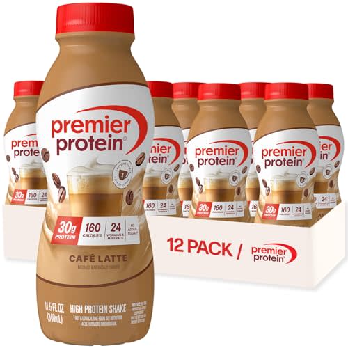 Premier Protein Shake, Café Latte, Caffeinated, 30g Protein, No Added Sugar, 24 Vitamins & Minerals to Support Immune Health, 11.5 fl oz, 12 Pack (Packaging May Vary)